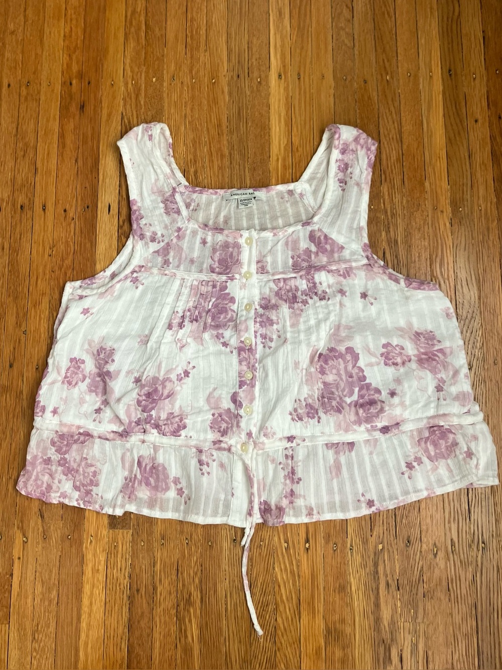 American Eagle White Sinch Tank Top with Pink Floral Print
